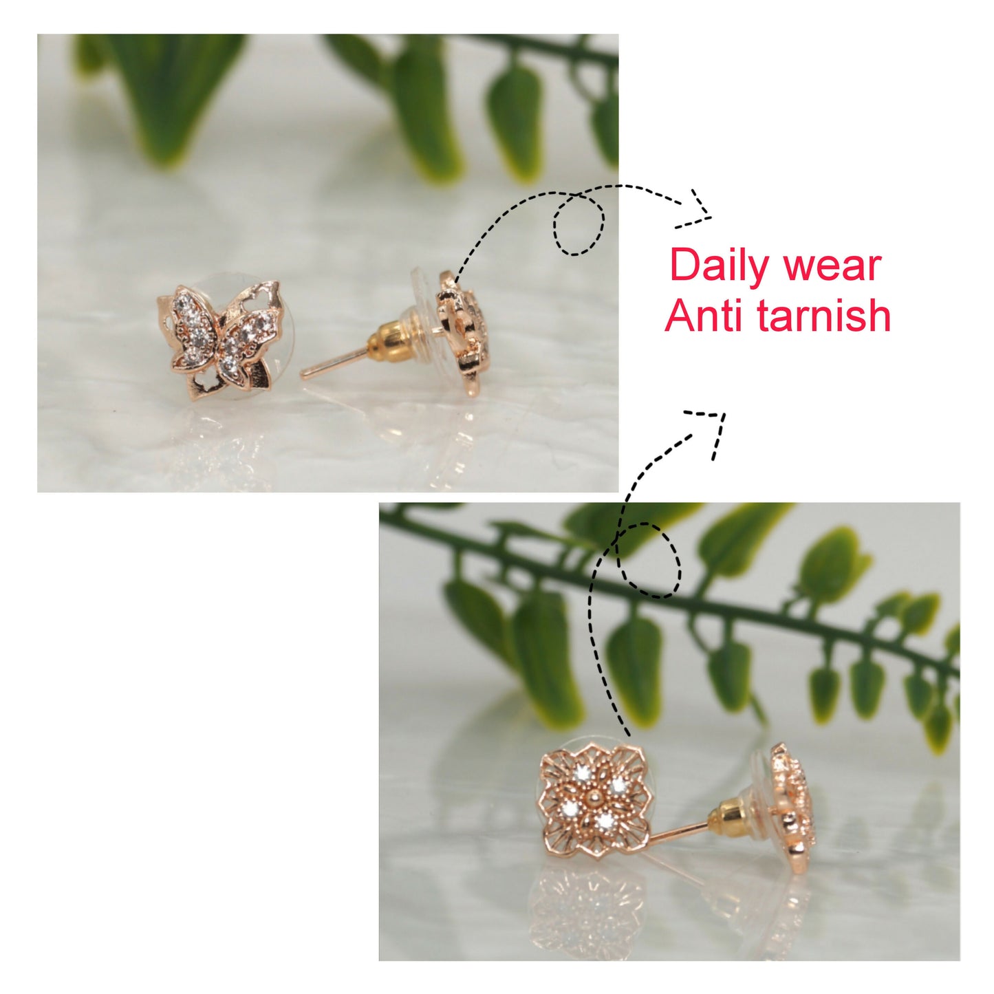 Rose Gold Butterfly & Filigree Square Stud Earrings Set for women and girls Combo Pack of 2