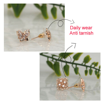 Rose Gold Butterfly & Filigree Square Stud Earrings Set for women and girls Combo Pack of 2