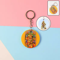 Hanuman Mandir Printed Round Keychain – Bright, Devotional & Lightweight Key Holder