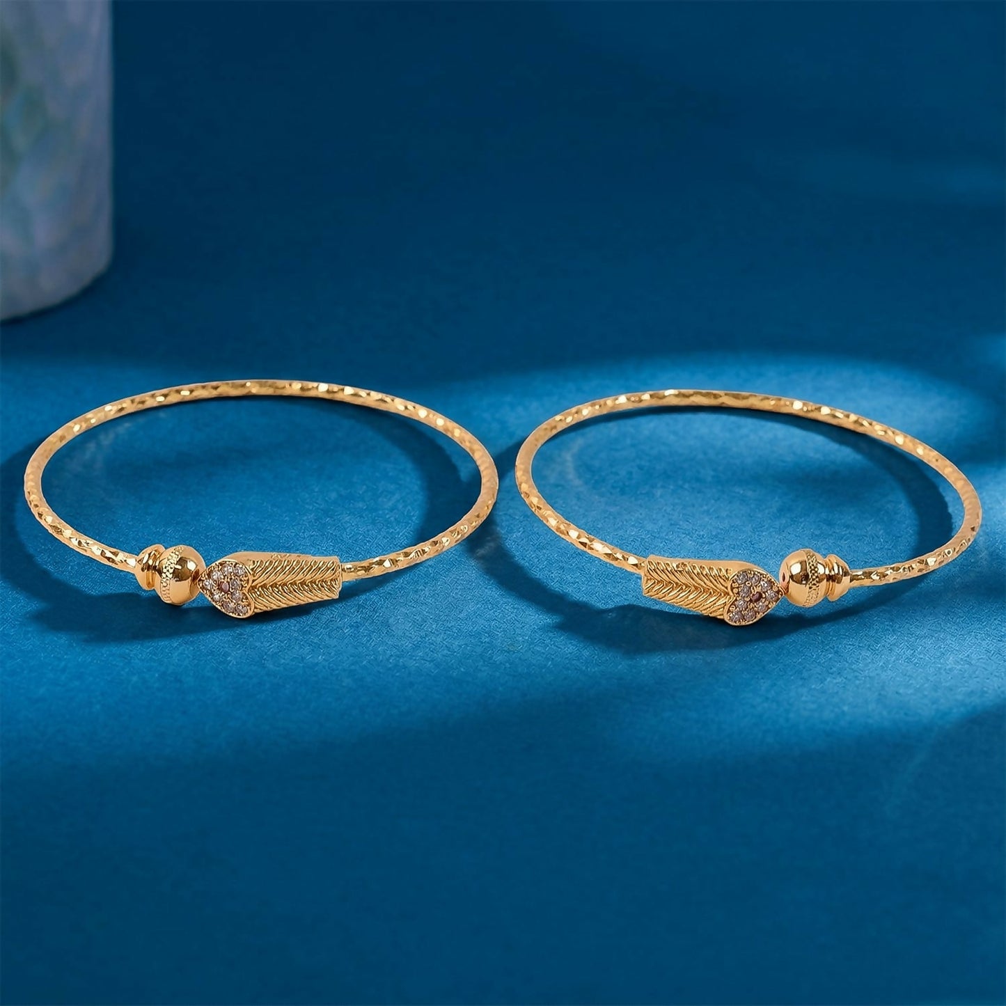 Gold Plated Leaf Design Openable Bracelet Pair