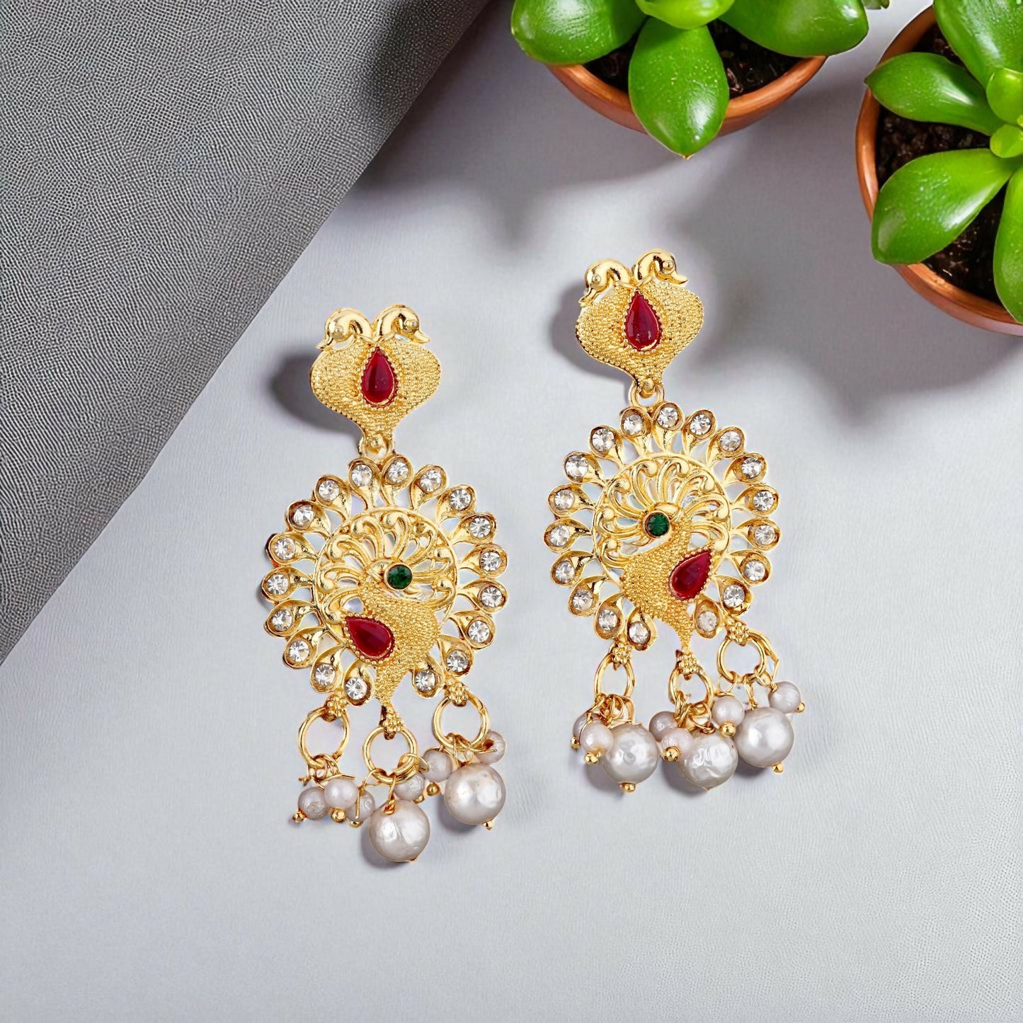 Traditional Gold-Plated Kundan & Pearl Choker Necklace with Matching Earrings