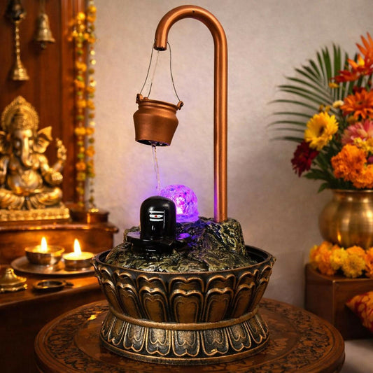 Shivling Water Fountain with LED Light Decorative Tabletop Waterfall Showpiece