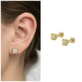 Clover Diamond Stud Earrings – Gold Plated Flat Back Comfort