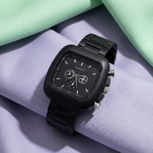 Matte Black Square Dial Metal Strap Analog Wrist Watch for Men