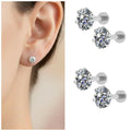 Silver Plated Round CZ Solitaire Stud Earrings – Comfortable Flat Back Combo Pack