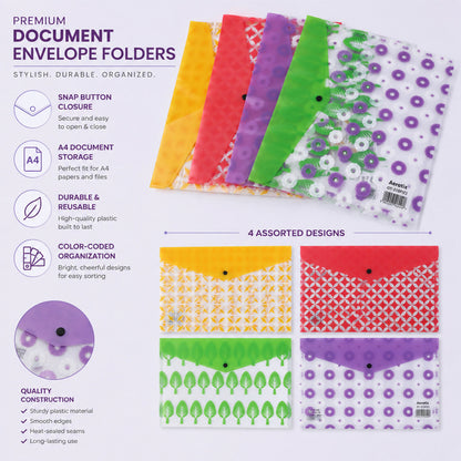 Transparent green leaf design A4 document envelope folder with snap closure