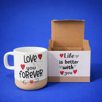 Printed Ceramic Coffee Mug with Wooden Base Romantic Gift Cup