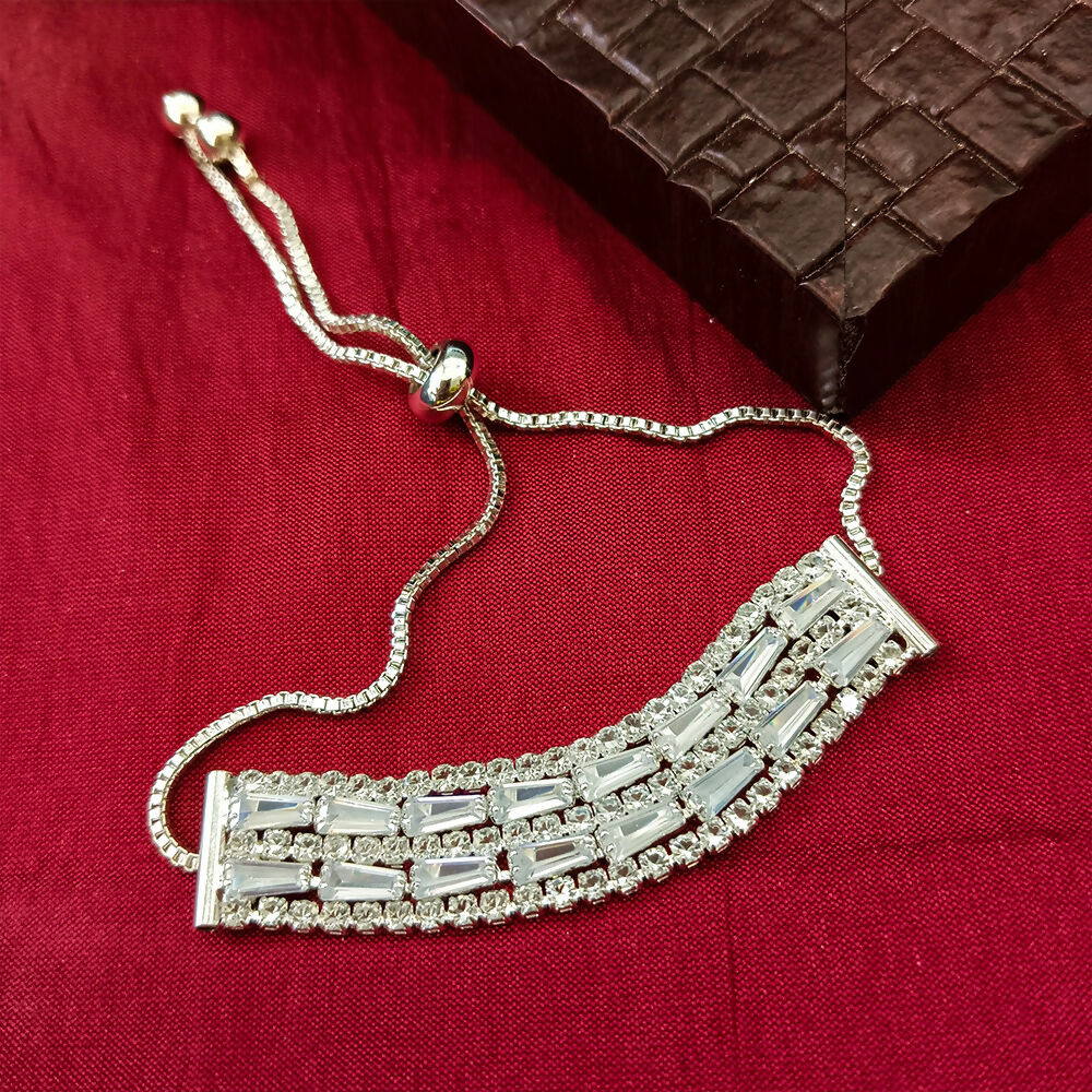 Silver Plated Ad Stone Adjustable Bracelet
