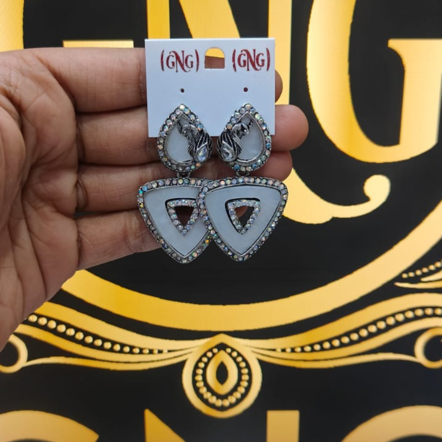 Elegant Oxidised Traingle Drop Jhumka Earrings