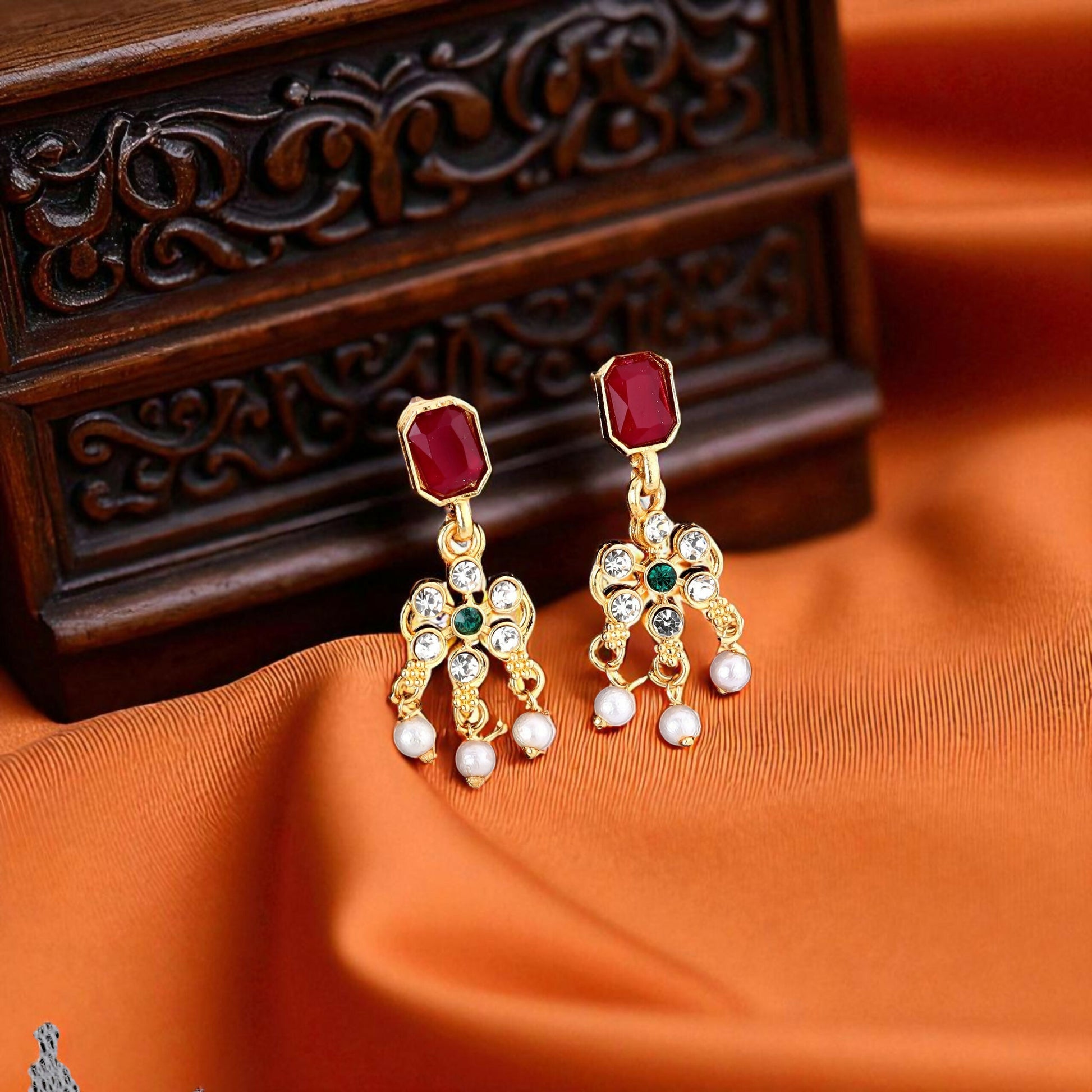 Delicate Gold-Toned Pearl & American Diamond Choker Set