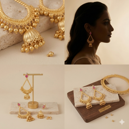 Traditional Kashmiri Inspired Jhumka Drop Earrings with Intricate Bell Detailing
