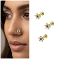 Gold Plated Ruby Red Crystal Nosepin Studs – Set of 3 Elegant Floral Designs