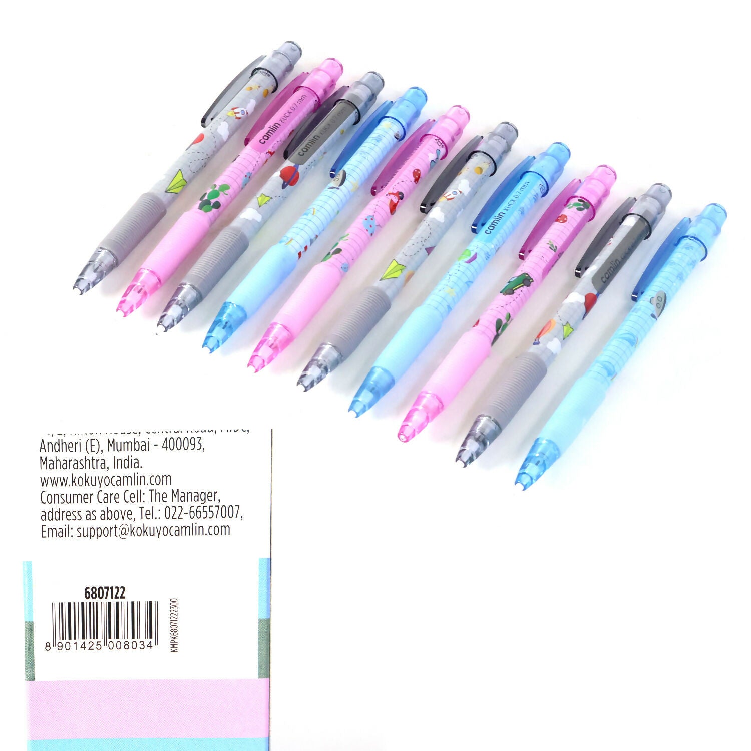 Camlin Klick Mechanical Pencil 0.7 mm – Assorted Cartoon Design, Smooth Writing Pencils with Comfortable Grip – Pack of 10