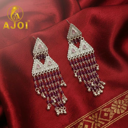Royal Amethyst Drop Silver Designer Statement Earrings with Elegant Tassel Finish