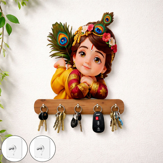 Baby Krishna Wall Key Holder with 5 Hooks – Self Adhesive