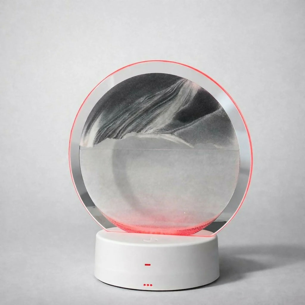 Grey Moving Sand Art LED Table Lamp Round Decorative Night Light