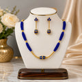 Royal Blue Beaded Necklace & Drop Earrings Jewellery Set for Women and Girls