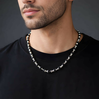 Karungali mala Black Matte Beaded Necklace with Silver plated (Original)