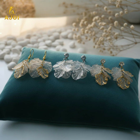 Transparent Leaf Design Drop Earrings Combo (3 Pair Set)
