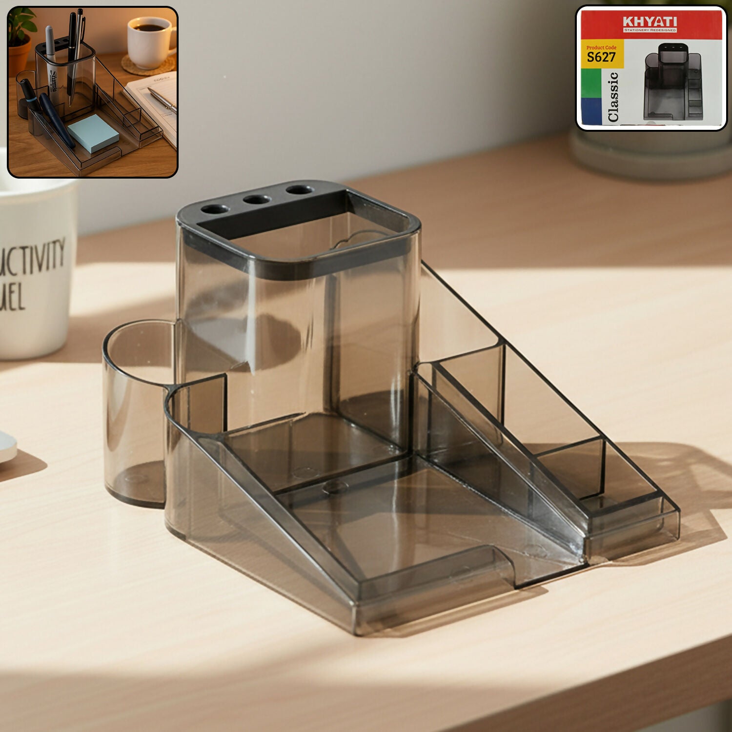 Khyati Classic Stationery Holder Stand – Multi-Compartment Desk Organizer