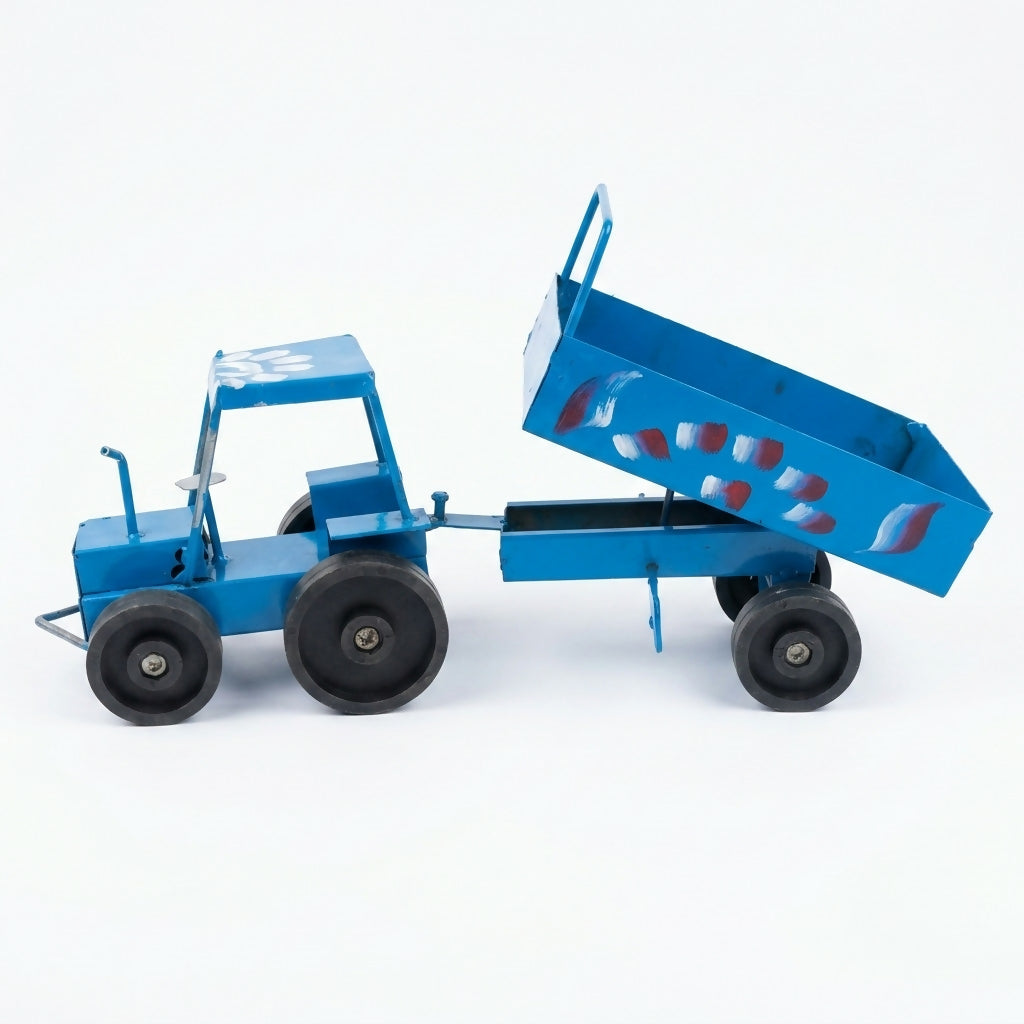 Handcrafted Blue Metal Tractor Toy Big