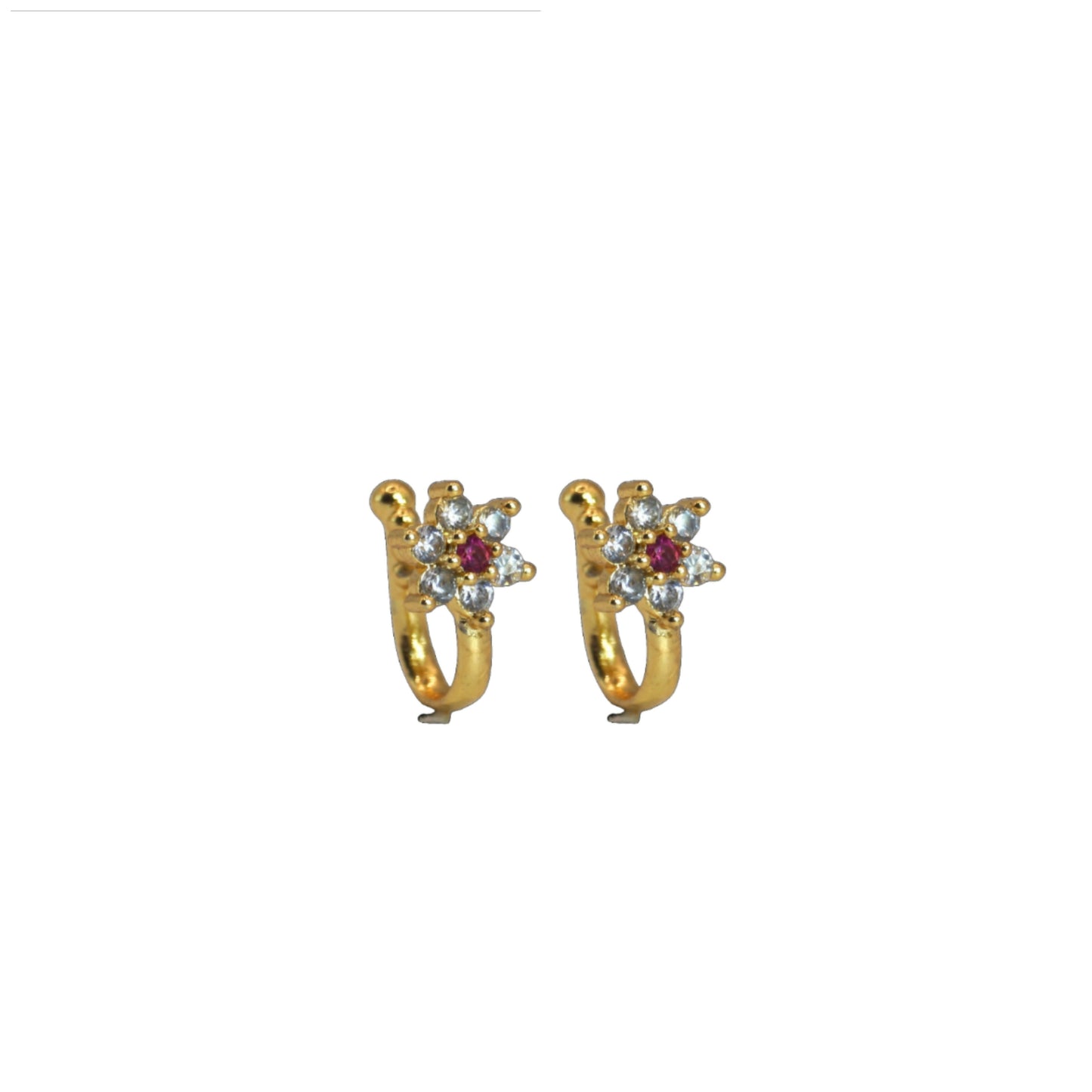 Gold Plated Multicolor Floral Stone Nose Ring for Women Combo Pack of 2