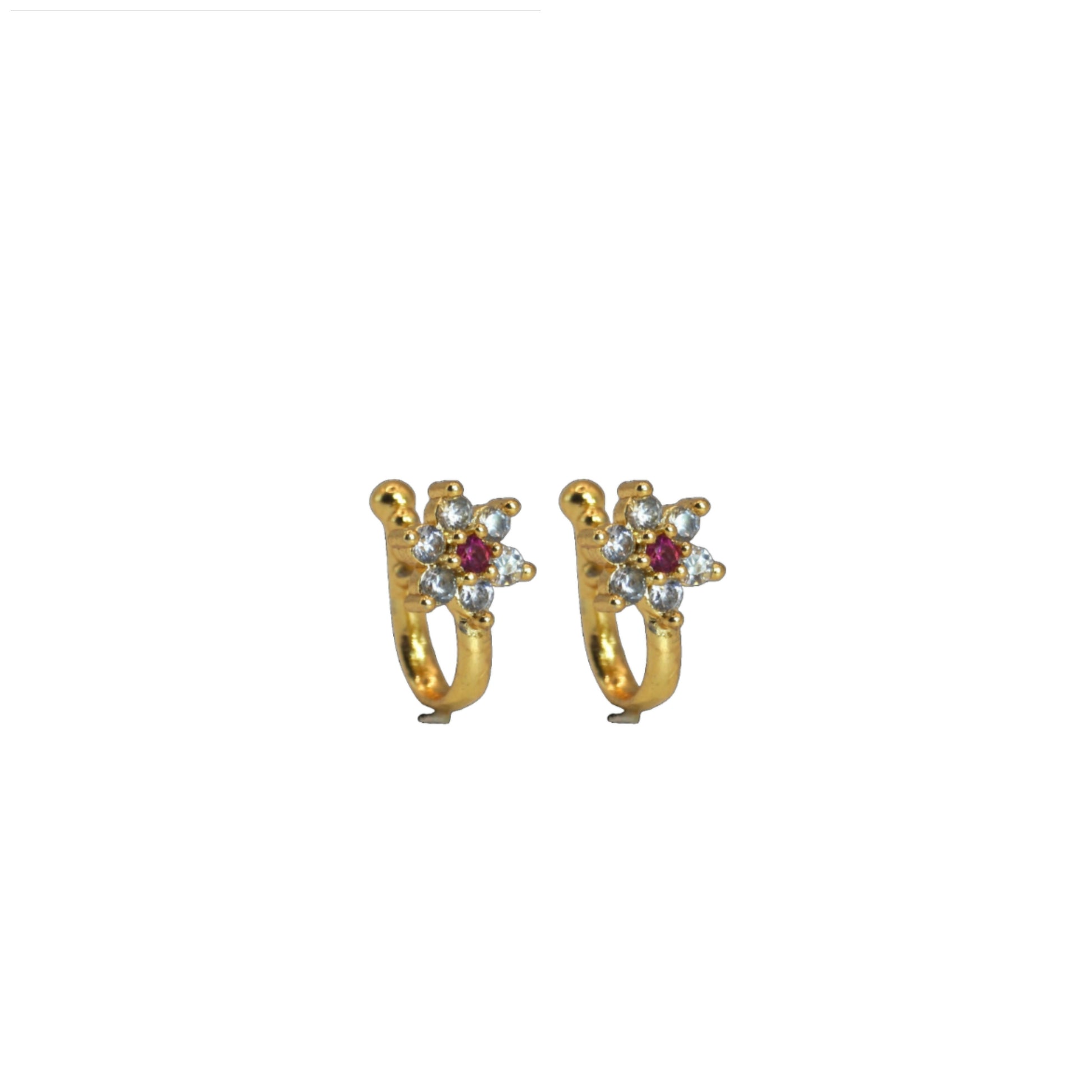 Gold Plated Multicolor Floral Stone Nose Ring for Women Combo Pack of 2