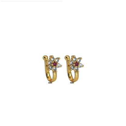 Gold Plated Multicolor Floral Stone Nose Ring for Women Combo Pack of 2
