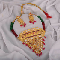 Handcrafted Rajasthani Rajwadi Aad with Ruby Latkan & Pearls with Earrings for Women & Girls