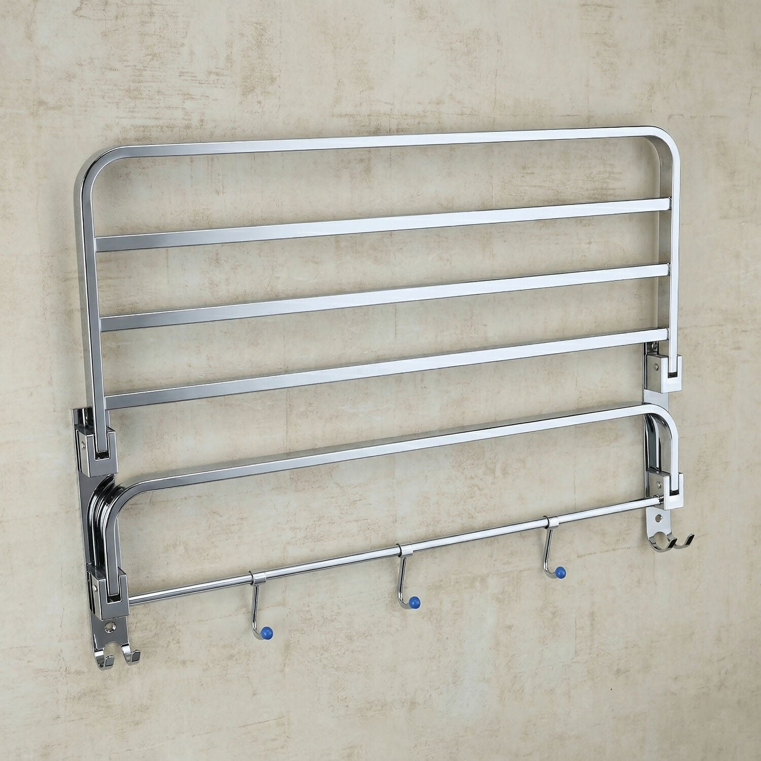 Wall Mounted Stainless Steel Towel Rack with Hooks Bathroom Storage Shelf