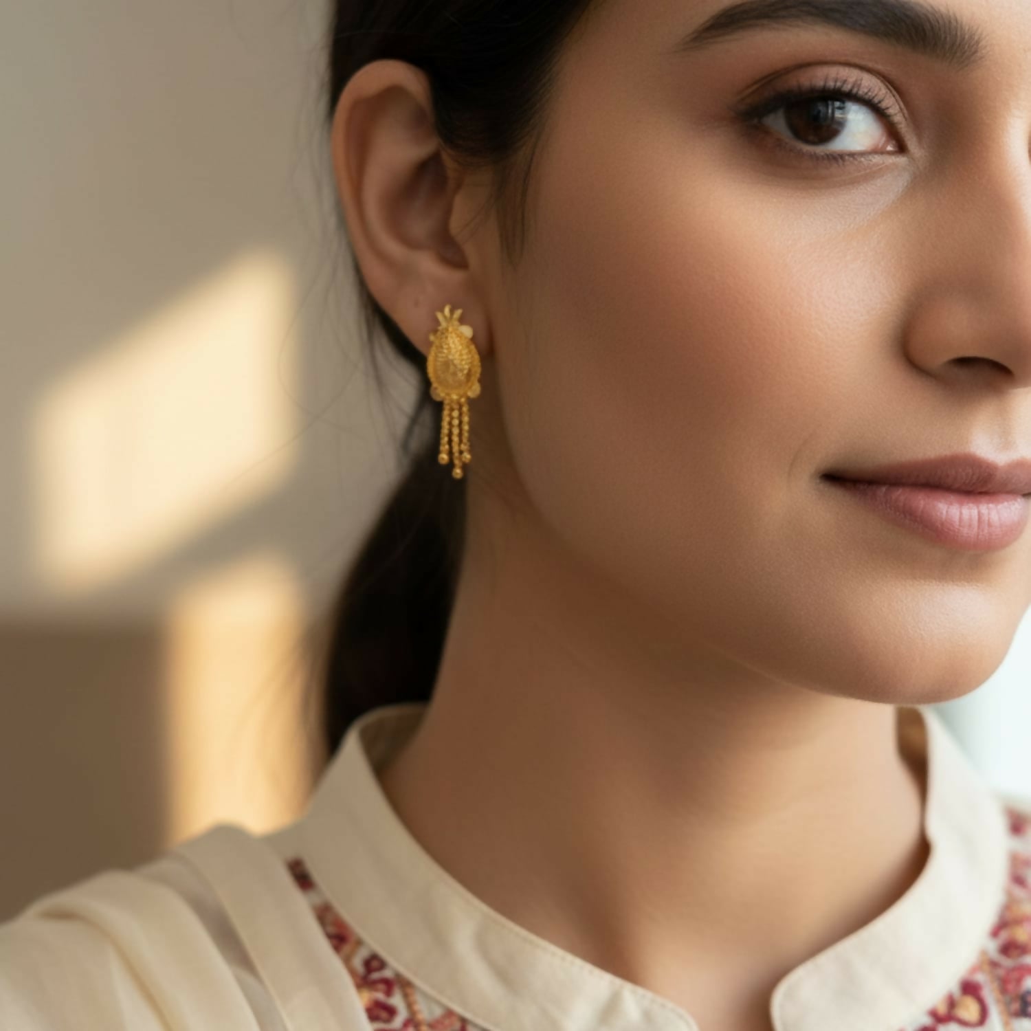 Nice 3 Line Golden Earrings for Women & Girls – Traditional Fancy Jewellery Gift