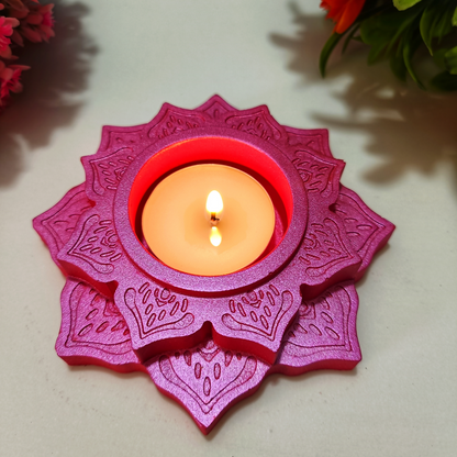 Handmade Lotus Diya – Metallic Pink Tealight Holder | Traditional Candle Holder for Diwali, Pooja, Meditation & Home Décor | Festival Gift Item