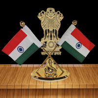 Indian Flag Desk Stand with National Emblem for Office and Home Decor