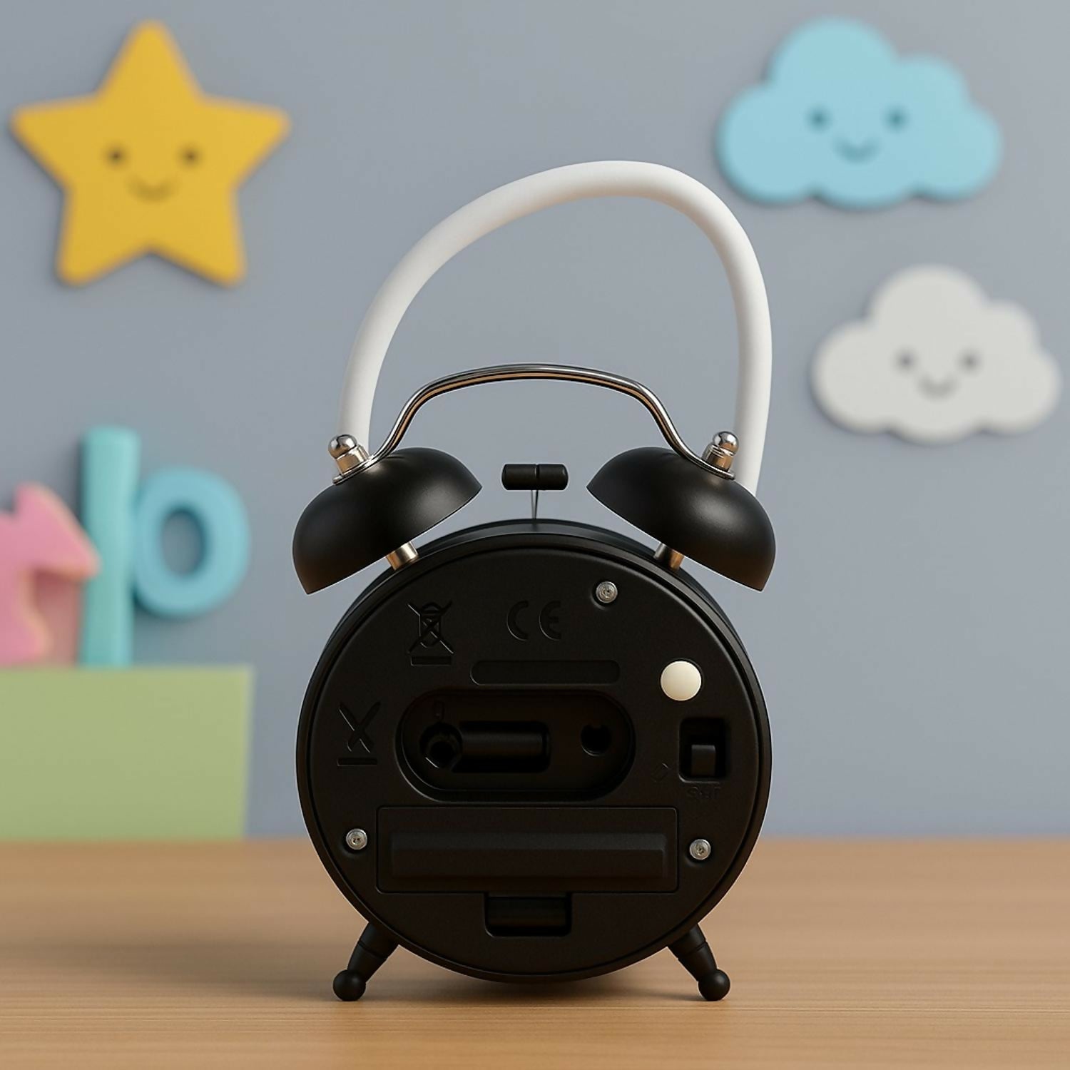 Cute Kuromi Cartoon Alarm Clock with Fan | Kids Bedside Table Clock with Cooling Mini Fan | Black Twin Bell Analog Alarm Clock for Bedroom, Study & Gifting