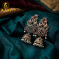Oxidized Silver Peacock Jhumka Earrings – Timeless Ethnic Accessory