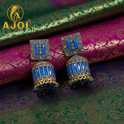 Royal Sapphire Blue Designer Earrings with Elegant Drop and Stone Detailing