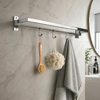Wall Mounted Foldable Towel Rod with Hooks Space Saving Bathroom Organizer