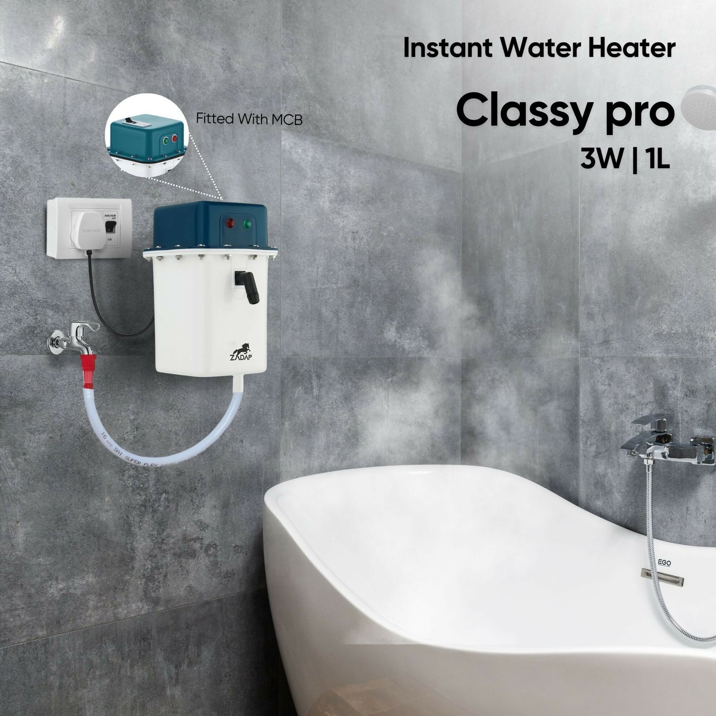 Close-up of ZADAP instant water heater controls