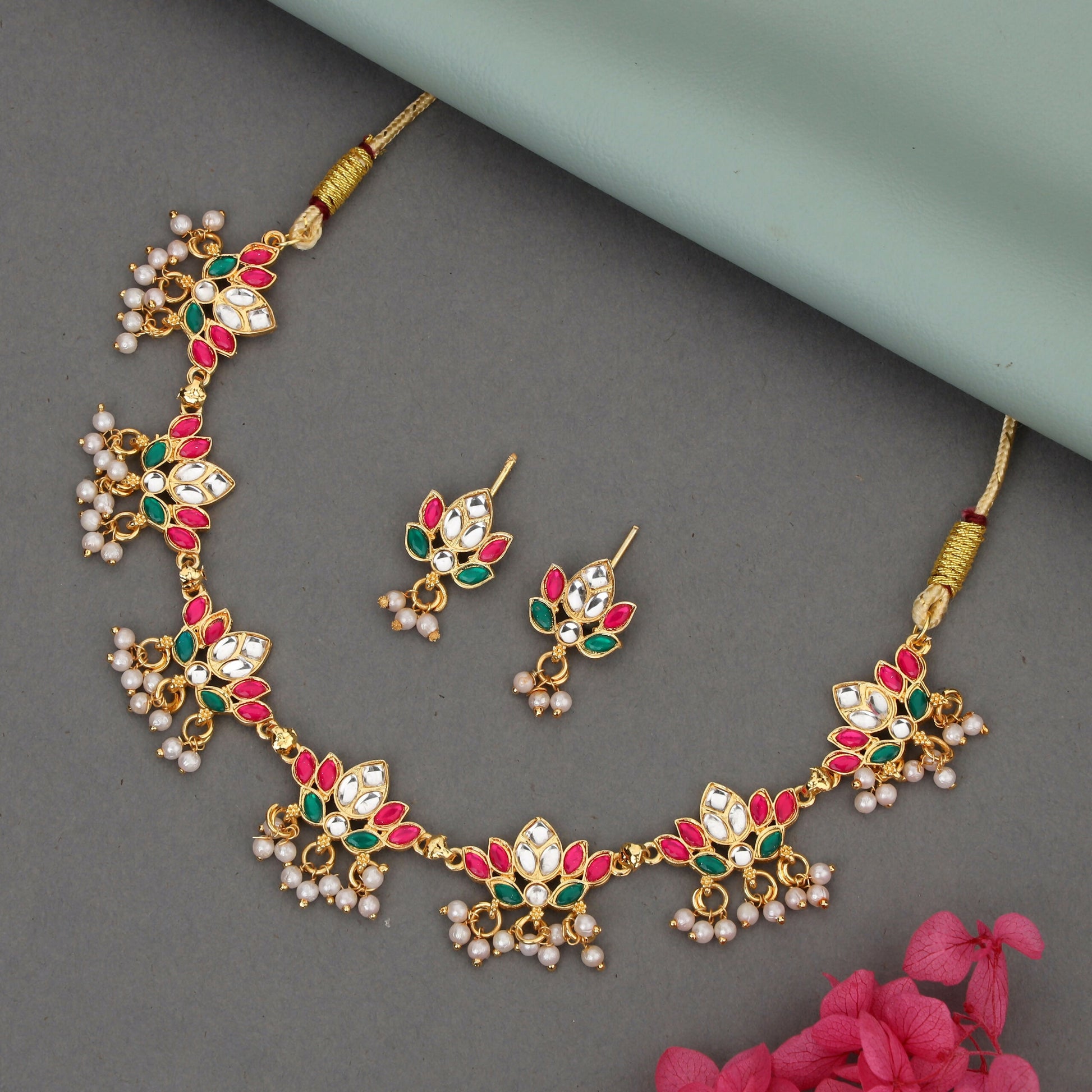 Modern Gold Pave Crystal Teardrop Choker Set