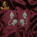 Antique Silver Chain Earrings – Elegant Floral Motifs for Women