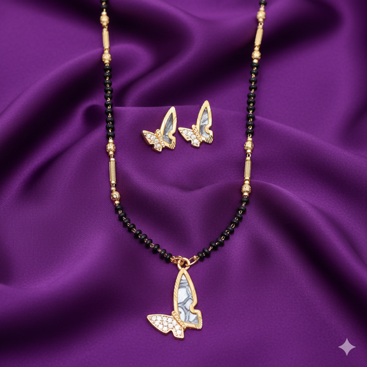 Gold-Plated AD Butterfly Mangalsutra Set with Matching Earrings for women