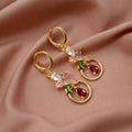 Floral Crystal Hoop Earrings – Elegant Multicolor Gold-Tone Drop
