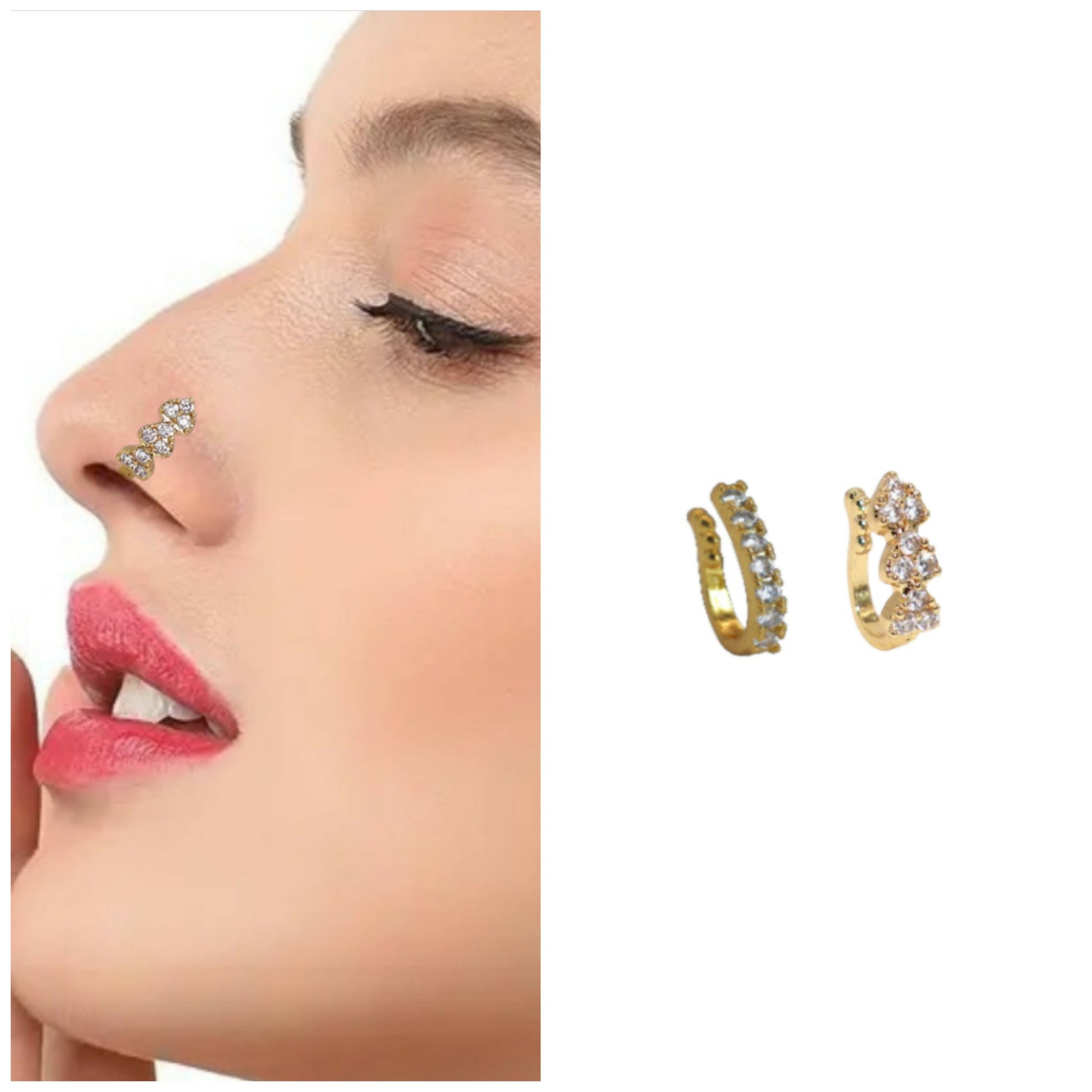 4-Pack assortment of CZ stone clip-on nose rings in various elegant styles