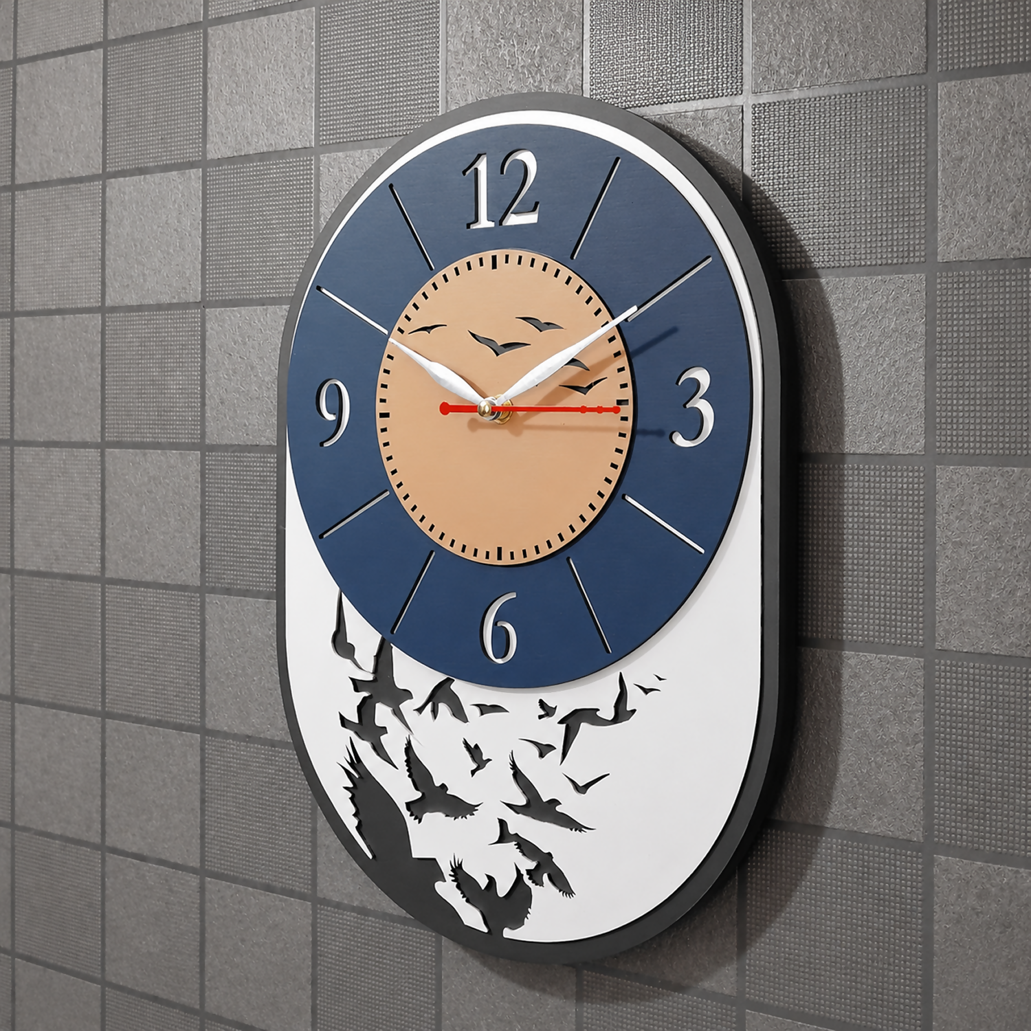 Modern Bird Design Layered MDF Wall Clock Elegant Silent Décor Living Room Office size detail for festive gifting home decor