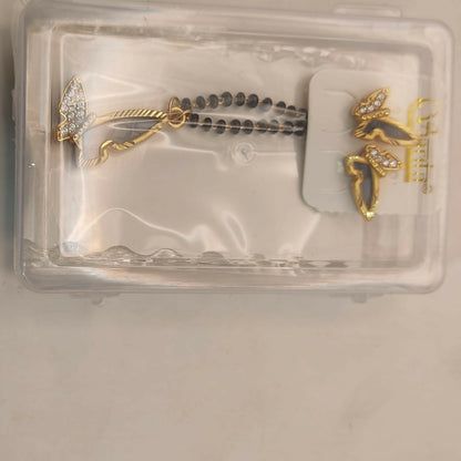 Complete butterfly mangalsutra set showcasing pendant, chain, and earrings in gold plating