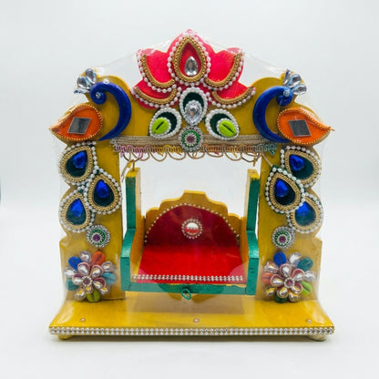 Festive decorated Laddu Gopal Jhula with vibrant colors