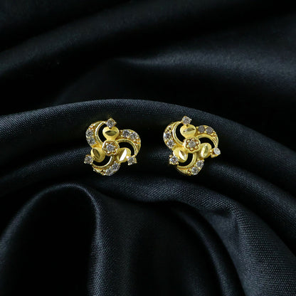 Elegant Floral Swirl Gold Stud Earrings with Crystal Detailing