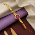 Gold Plated Purple Dial Bracelet Watch With Elegant Design For Women And Girls