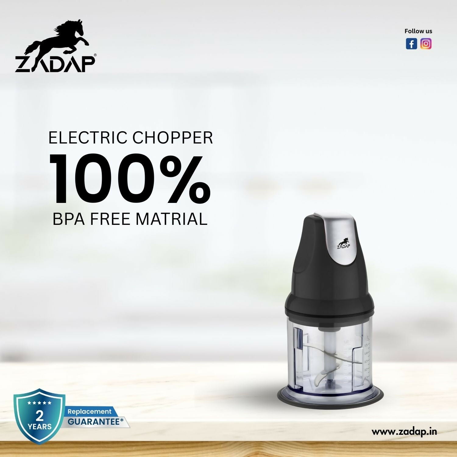 Detachable BPA-free bowl of ZADAP Electric Chopper