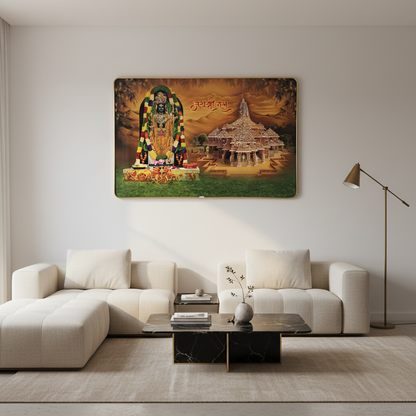 Decorative home wall art featuring Lord Shree Ram and sacred temple imagery